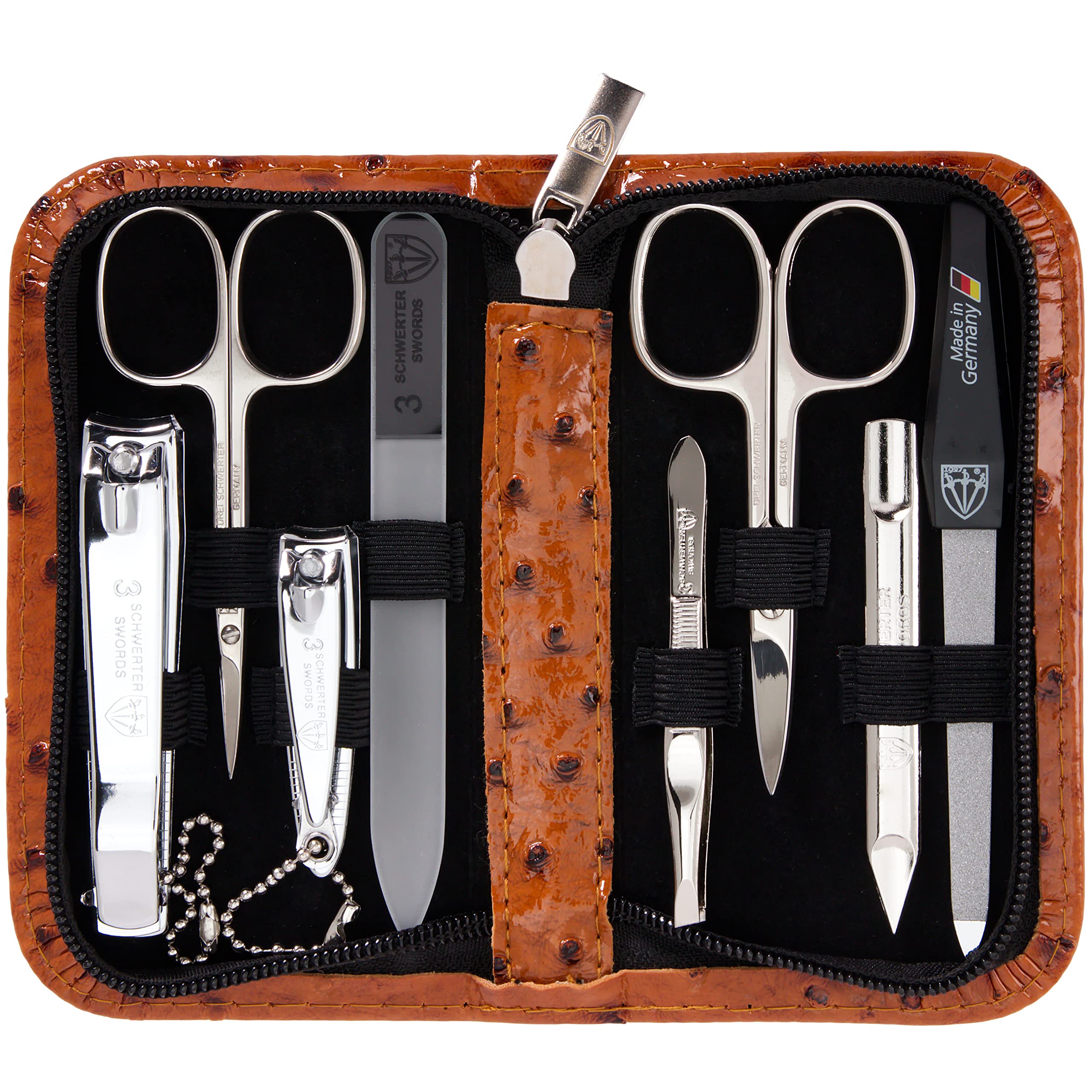 3 Swords Germany ostrich cognac case for stylish travel grooming