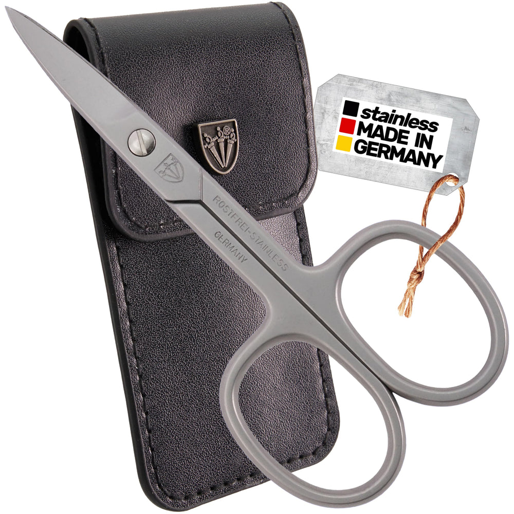 3 Swords Germany curved nail scissors closeup highlights curved blades for precise trimming.