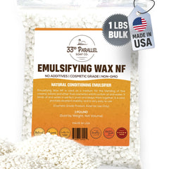 33RD PARALLEL SOAP CO. Emulsifying Wax NF pastilles in resealable packaging for bulk cosmetic use