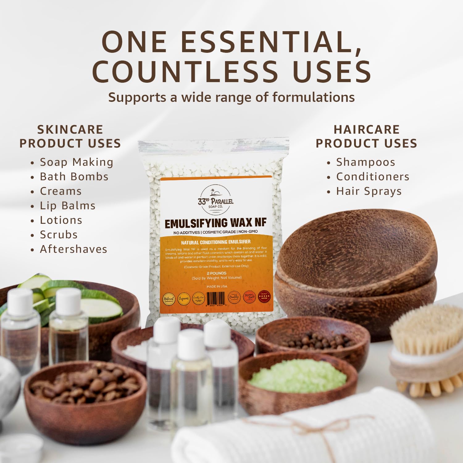 33RD PARALLEL SOAP CO. Wax NF pastilles blended into skin creams for silky texture