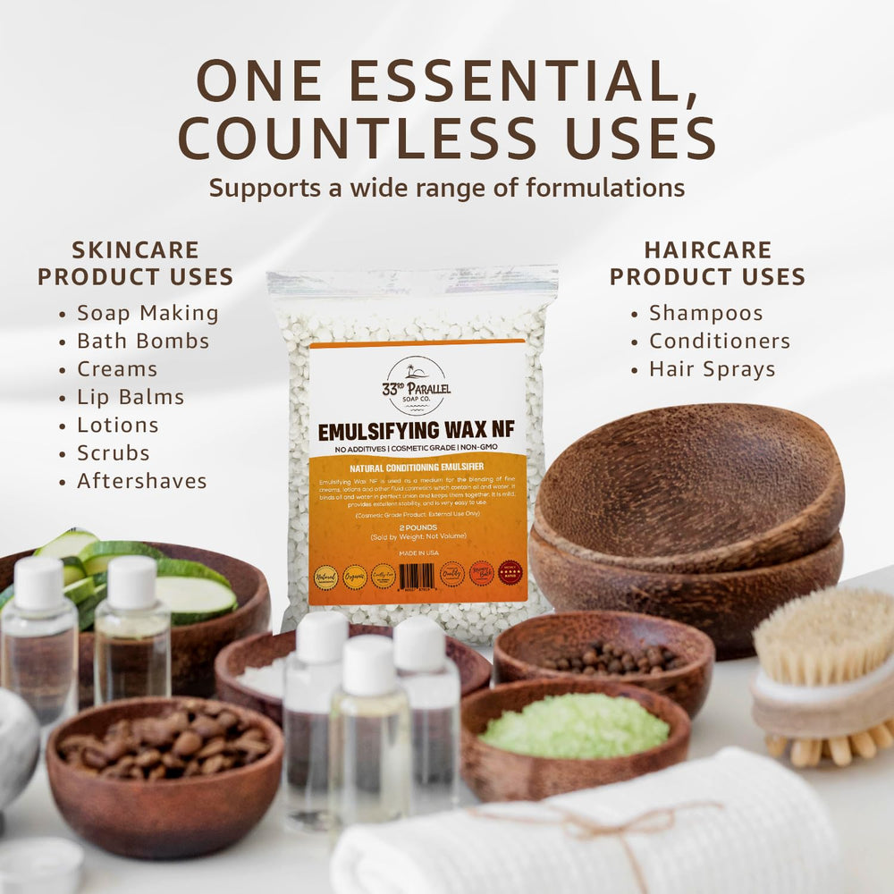 33RD PARALLEL SOAP CO. Wax NF pastilles blended into skin creams for silky texture