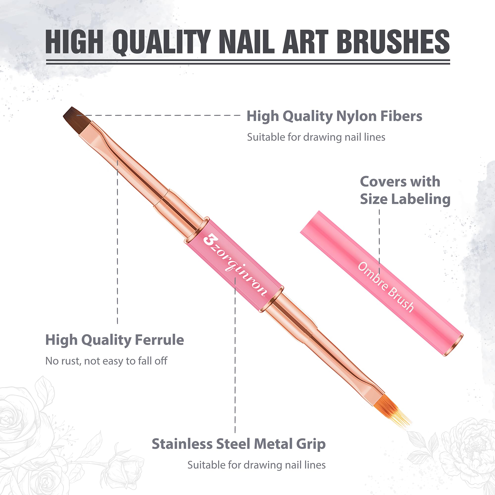 3zorqinron Nail Art Brushes Set 3D brush for dimensional nail designs.