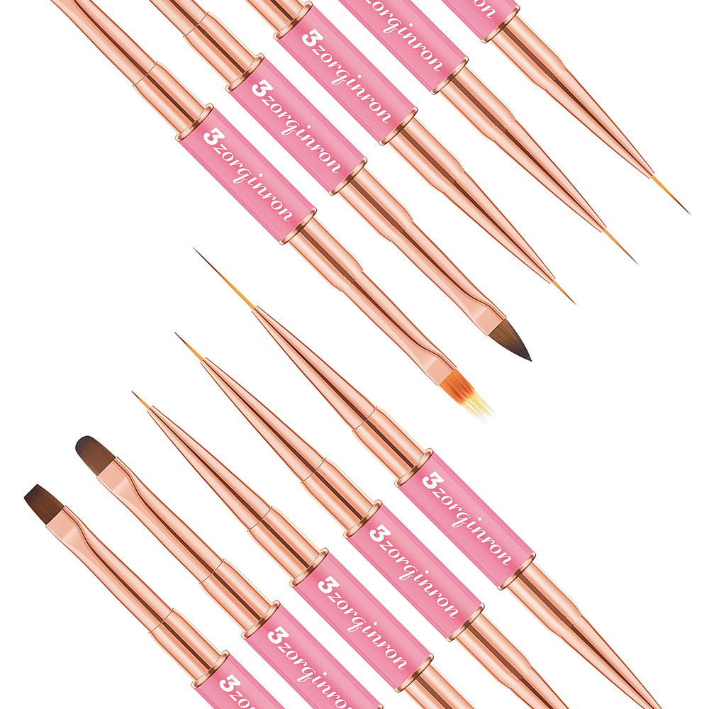 3zorqinron Nail Art Brushes Set double-ended design enables sharp detailing and smooth shading.