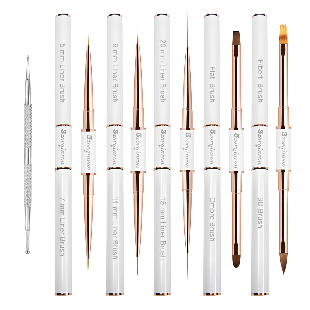 3zorqinron nail art brushes set double-ended close-up shows precision detailing for DIY designs.