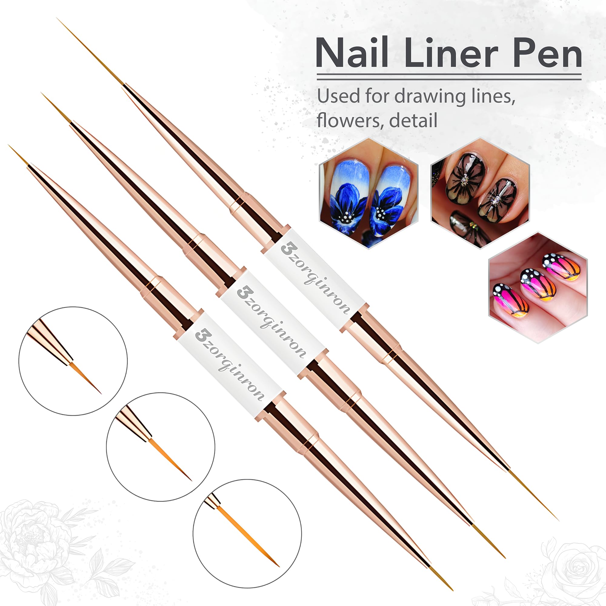 3zorqinron nail art brushes set filbert and 3d brushes for textured designs.
