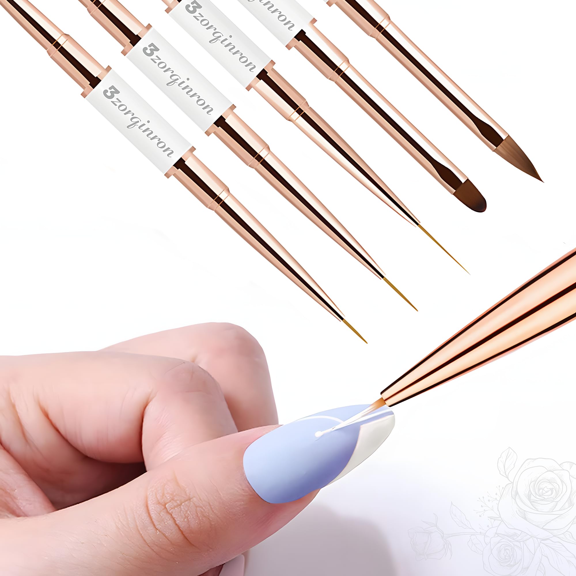 3zorqinron nail art brushes set includes protective caps to prevent damage.