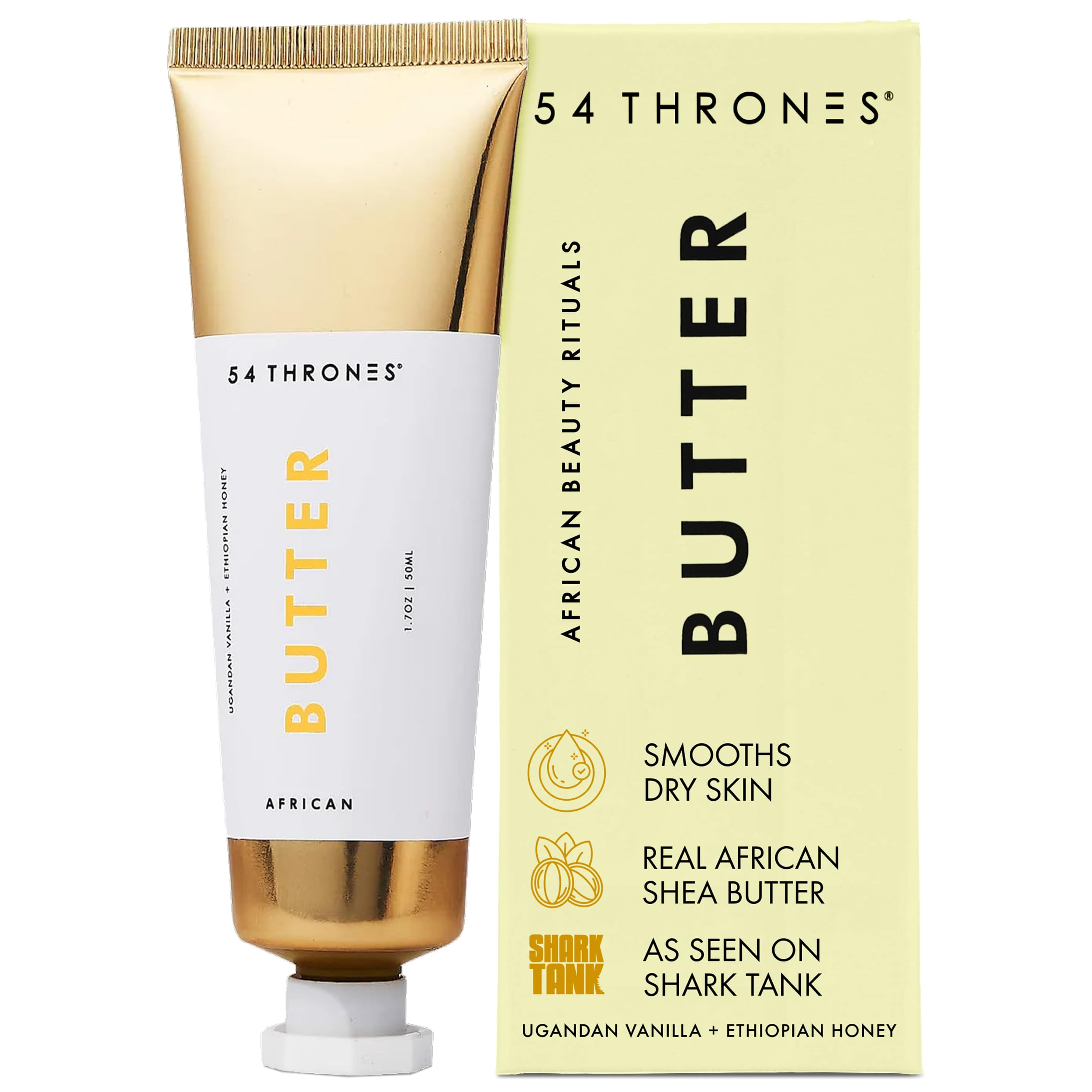 54 Thrones African Beauty Shea Butter vanilla honey jar showcasing rich moisture and indulgent scent.