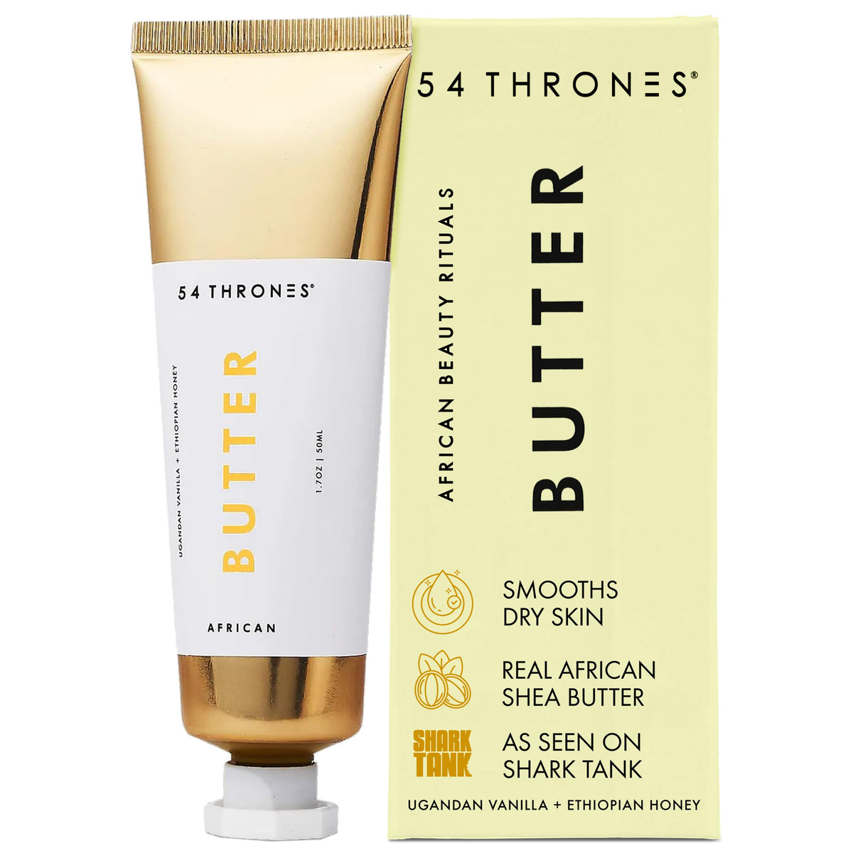 54 Thrones African Beauty Shea Butter vanilla honey jar showcasing rich moisture and indulgent scent.