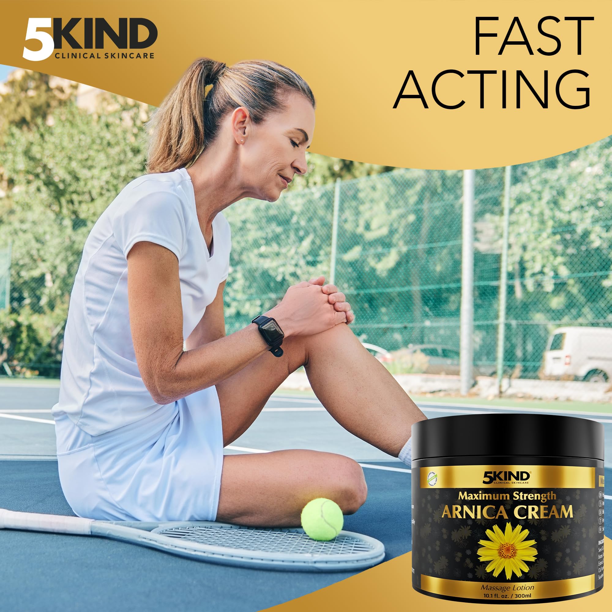 5kind Arnica Cream application massage demonstrates soothing bruising support during massage.