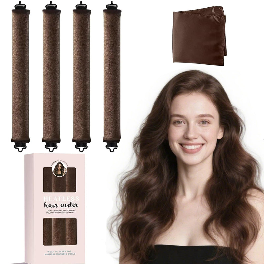 5Pcs heatless hair curler front view with satin scarf for overnight no heat curls