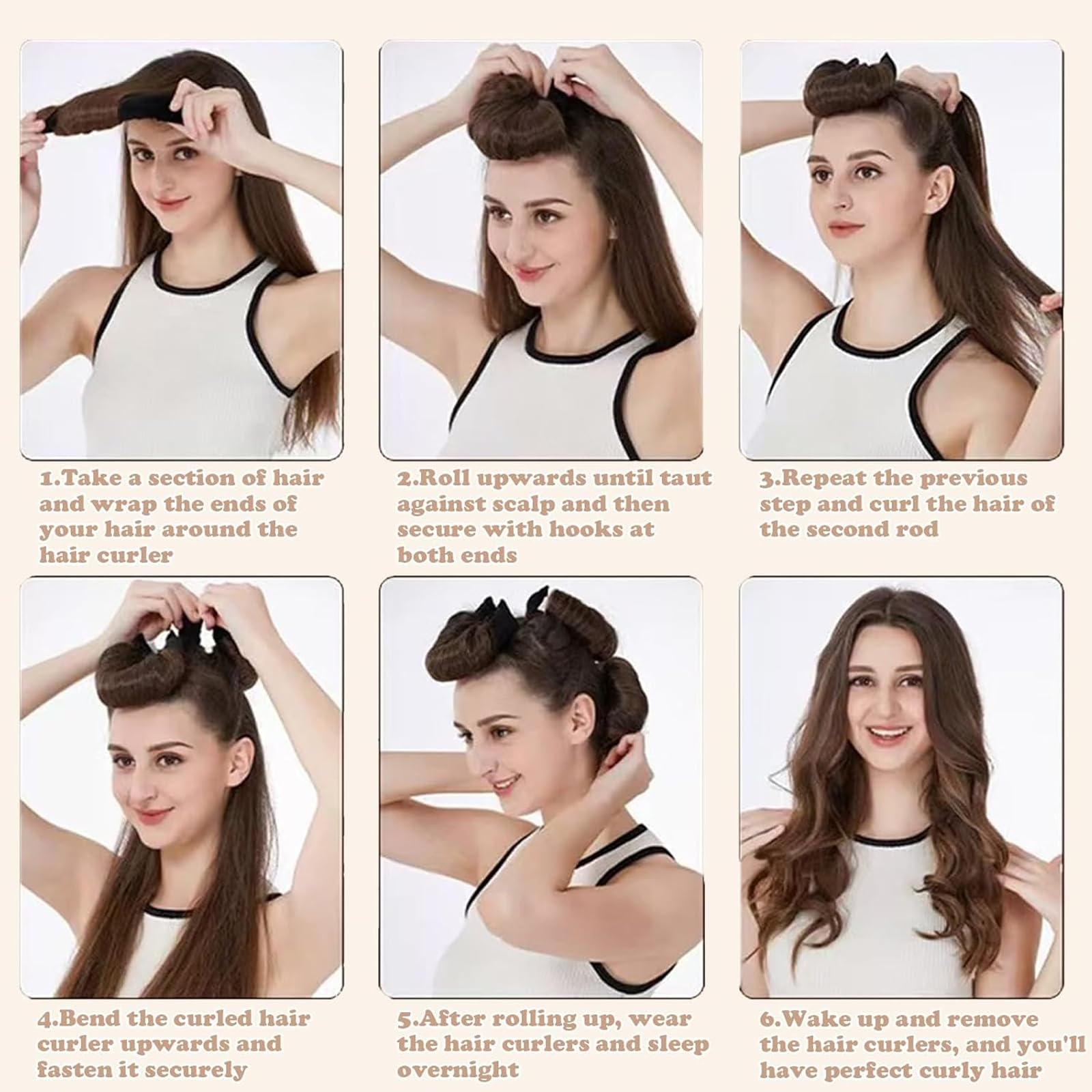 5Pcs heatless hair curler overnight routine yields natural looking bounce