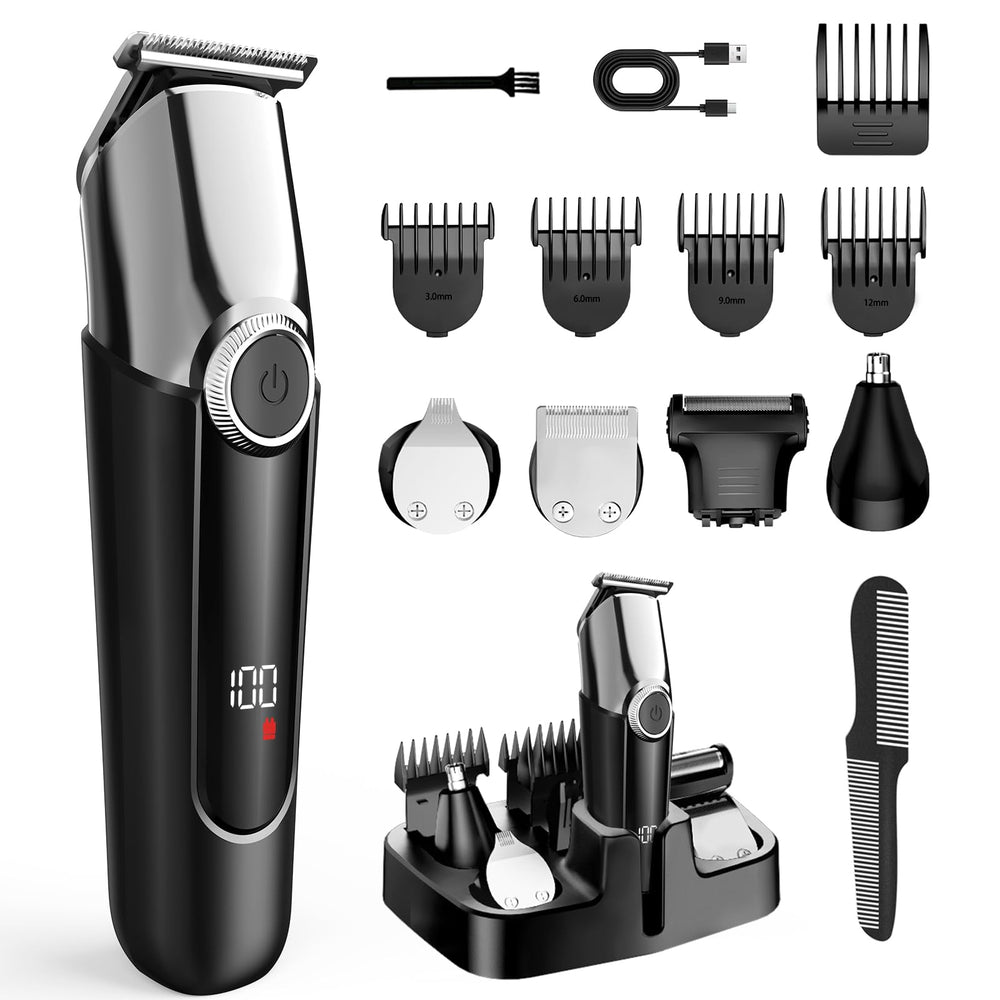 7d24hcare beard trimmer 5-in-1 kit close-up showing versatile attachments for grooming