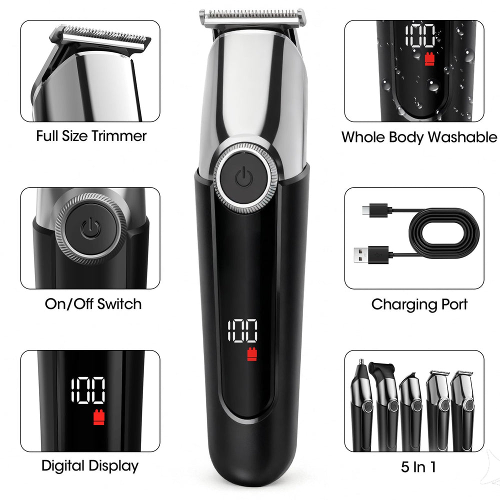 7d24hcare beard trimmer with LED display highlighting battery status for on-the-go grooming