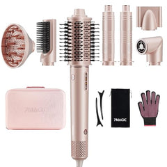 7MAGIC 7-in-1 hair styler set with attachments enables quick drying and versatile styling.
