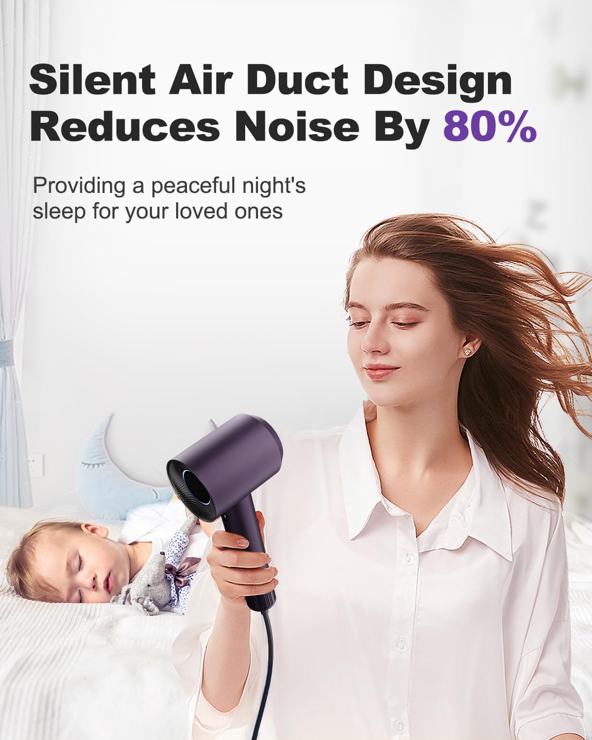 7MAGIC high-speed hair dryer tri-color LED ring for precise temperature cues.