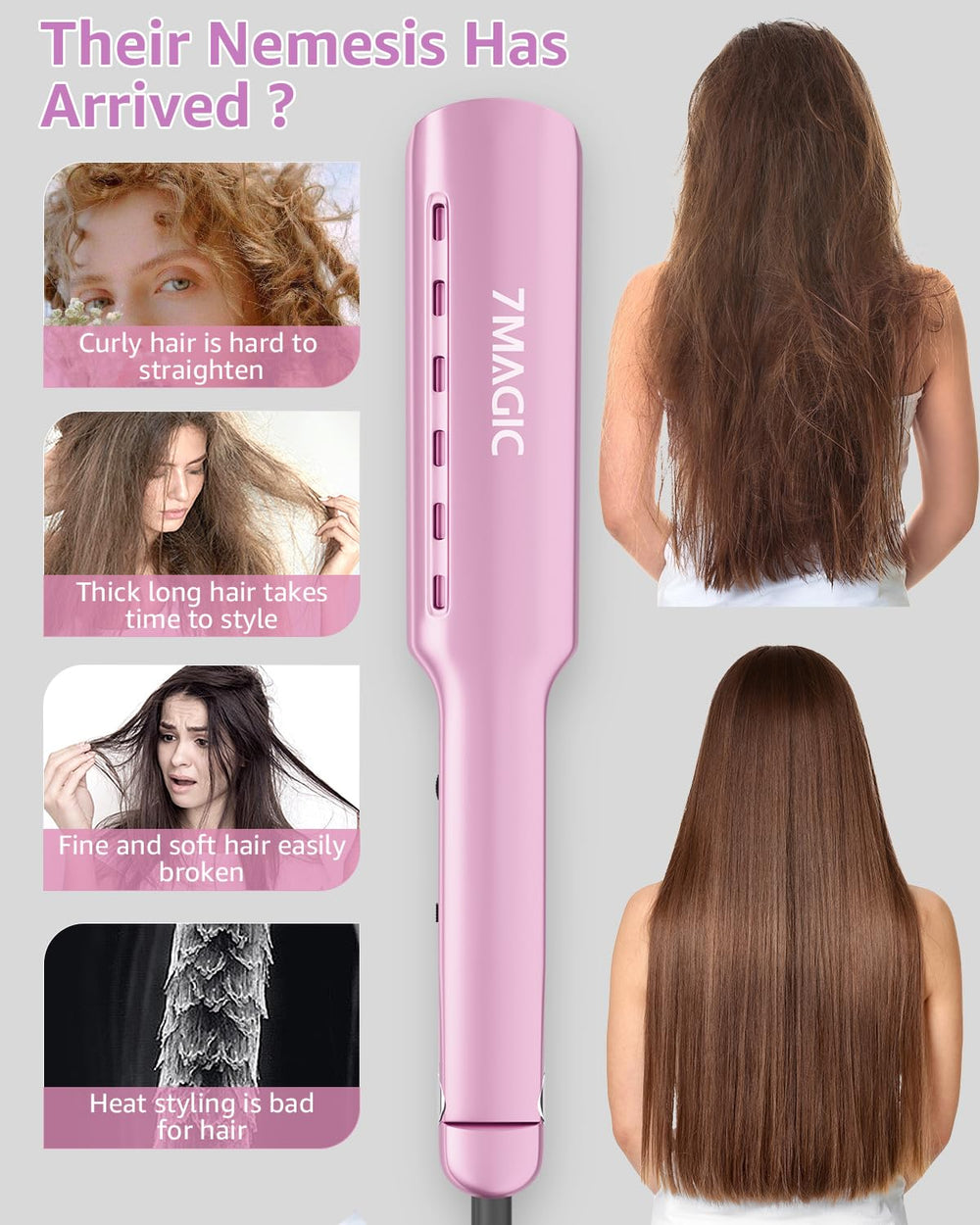 Cinco ajustes de temperatura hasta 450 °F para distintos tipos de cabello