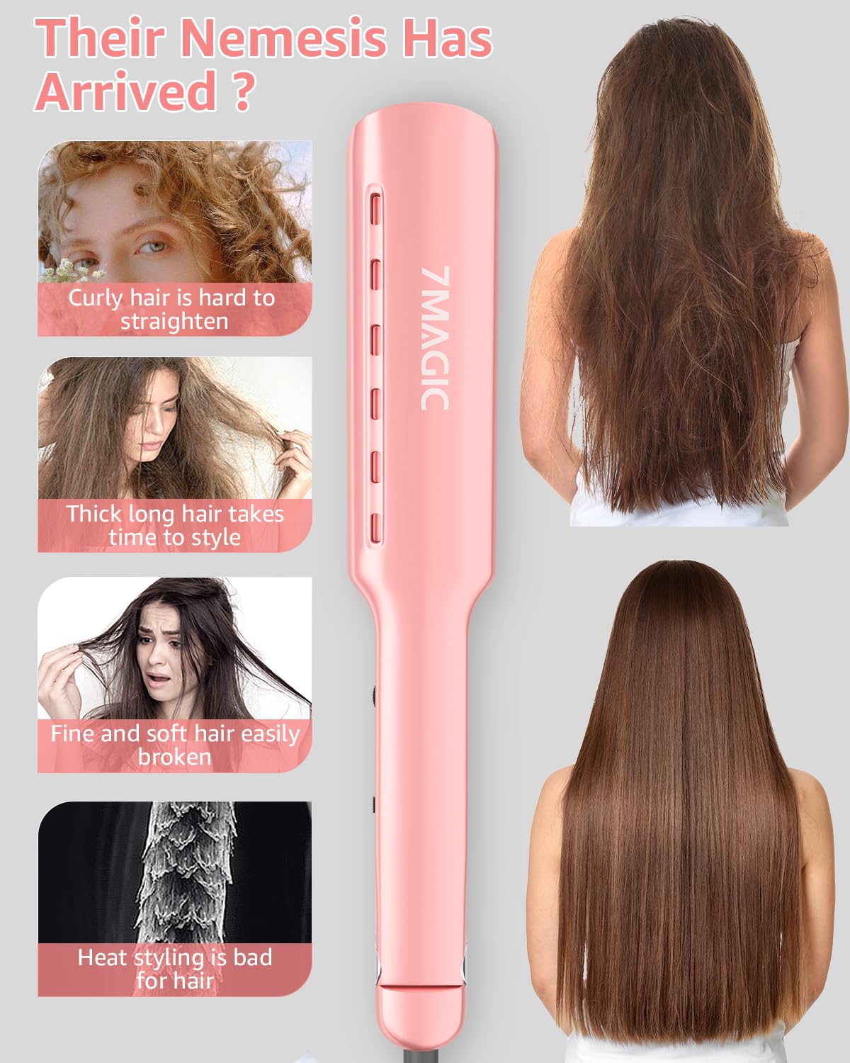 7MAGIC Temp MCH pink in-use shot shows damp-hair styling versatility.