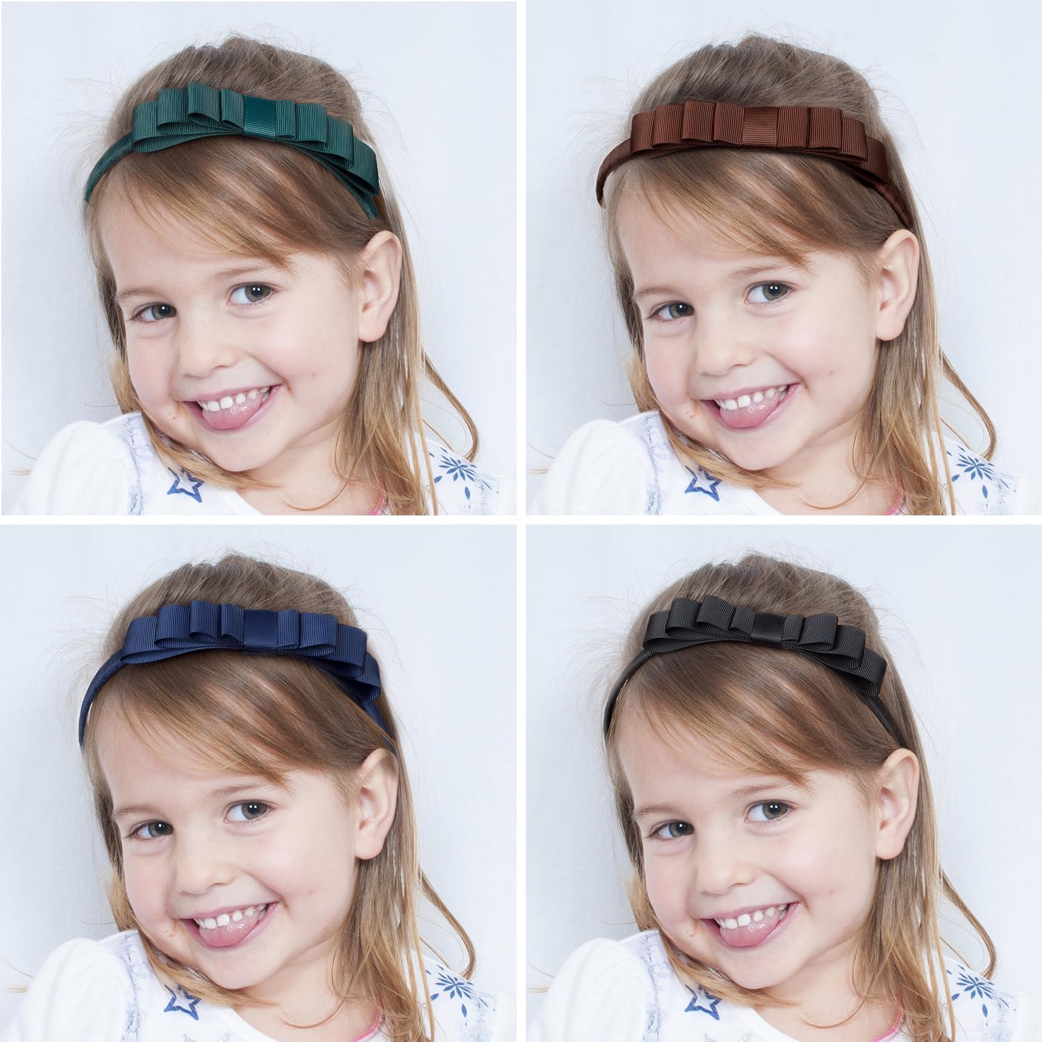 7Rainbows knotted bow detail headband highlights durable grosgrain finish for secure wear.