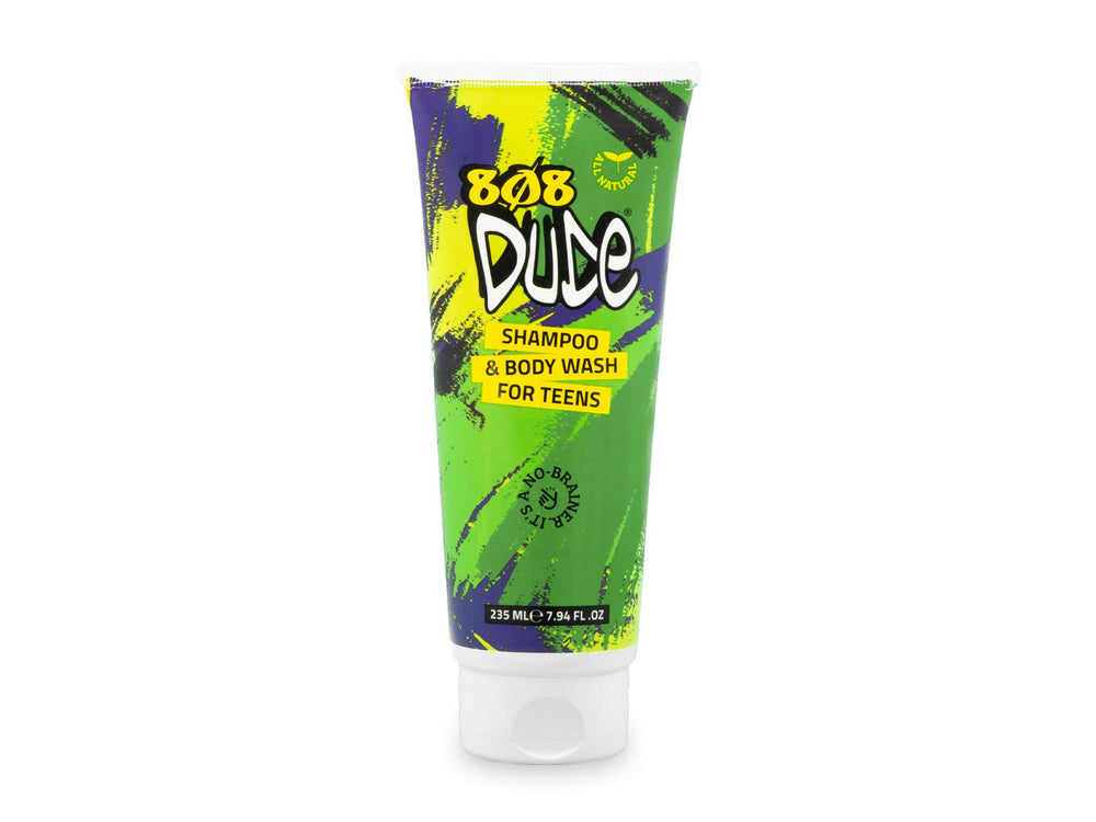 808 Dude bottle being poured for a gentle head-to-toe cleanse
