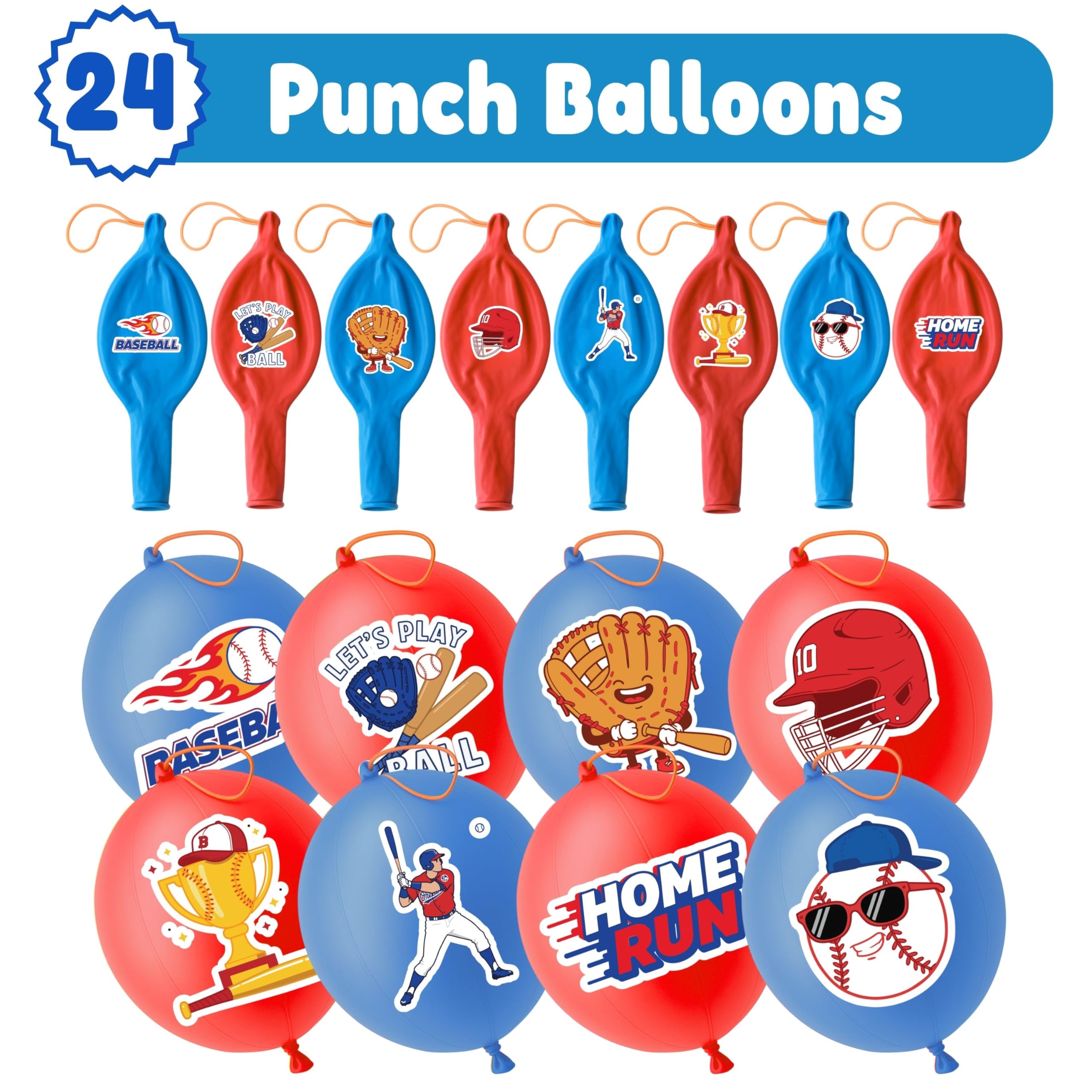91BALLOONS party favors display with blue and red baseball-themed balloons