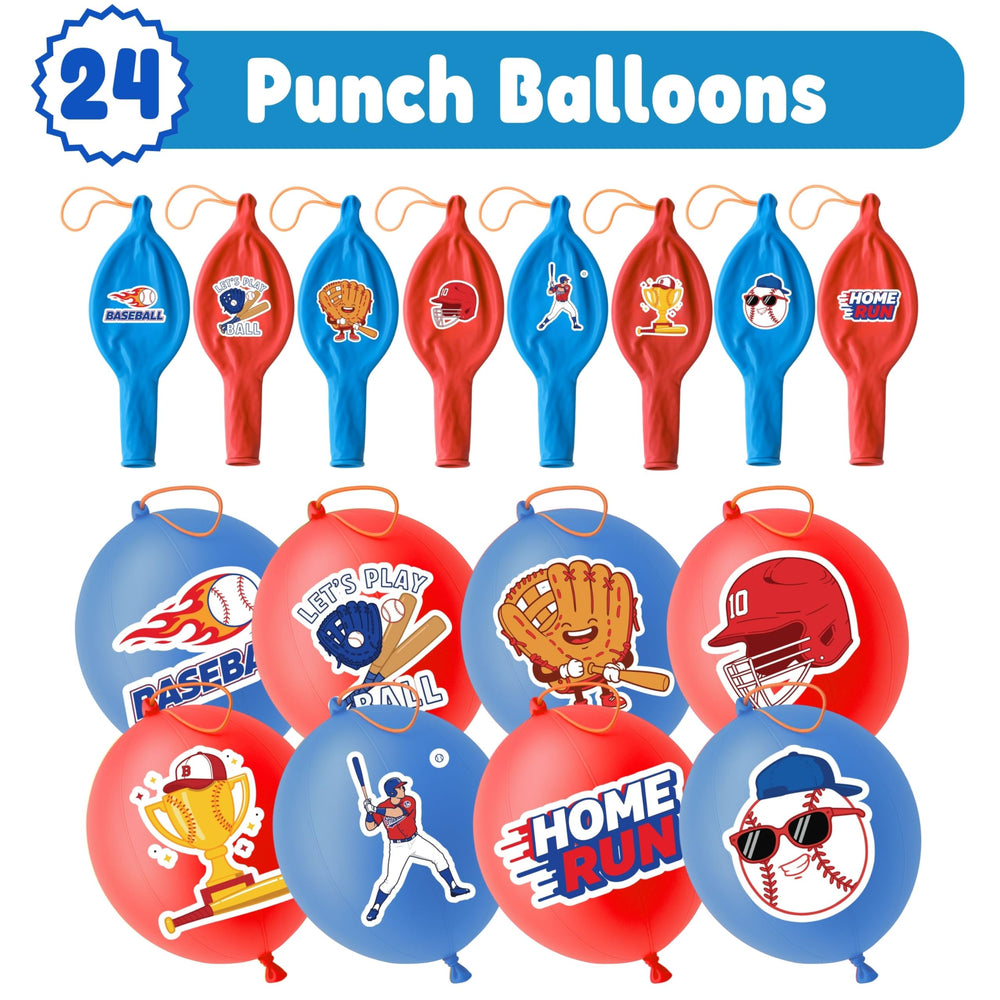 91BALLOONS party favors display with blue and red baseball-themed balloons