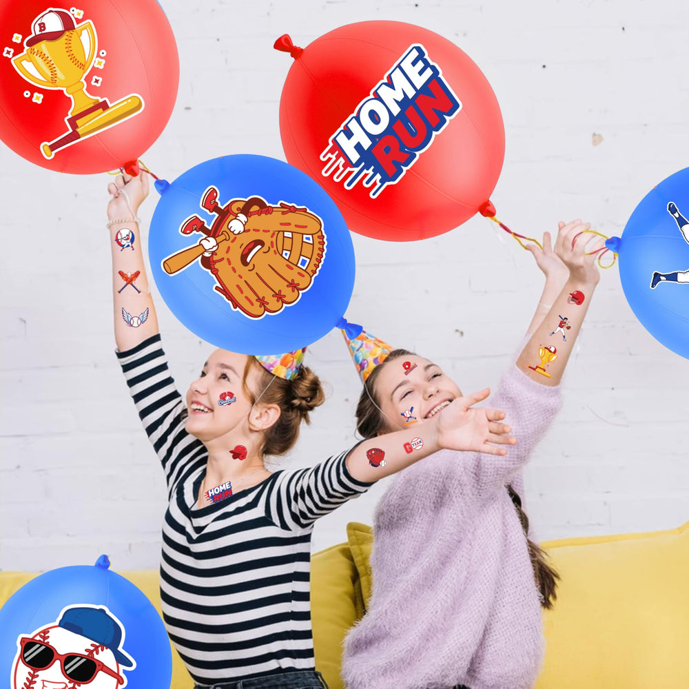 91BALLOONS pre-cut tattoos with home run designs for quick, mess-free fun