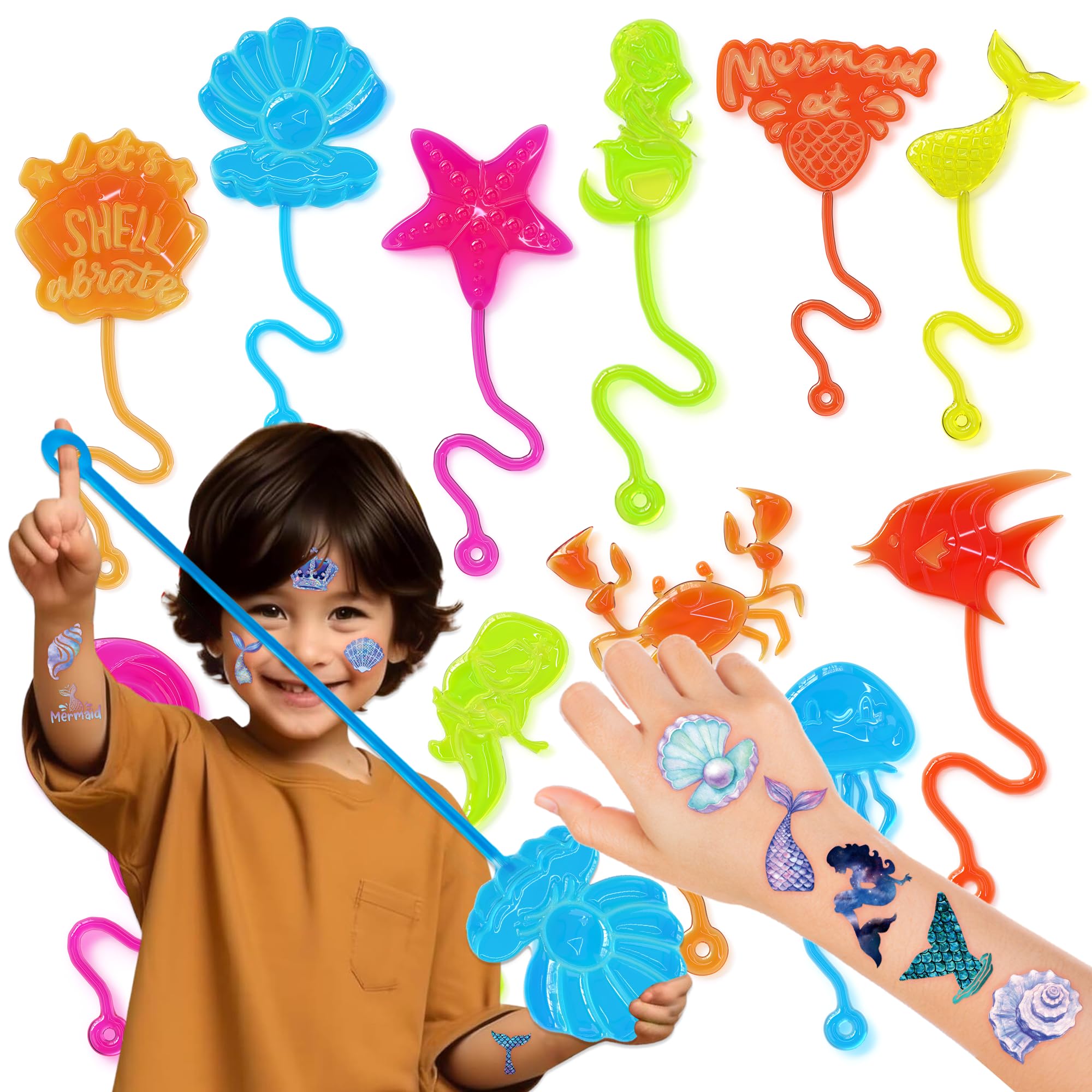 91STICKYHAND mermaid stick hands with 12 designs, ideal party favors for kids.