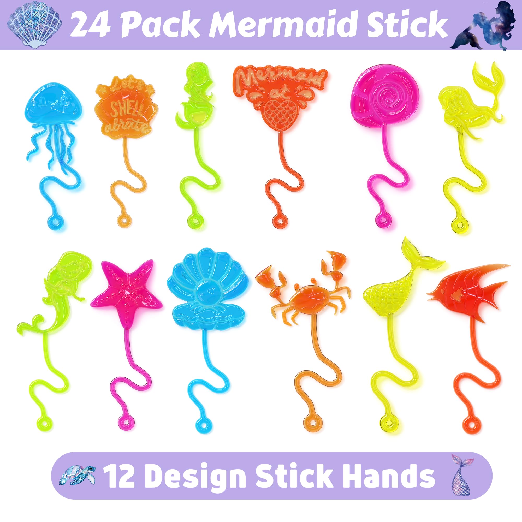 91STICKYHAND mermaid-stick-hands unpacked, colorful stretchy fidget toys.