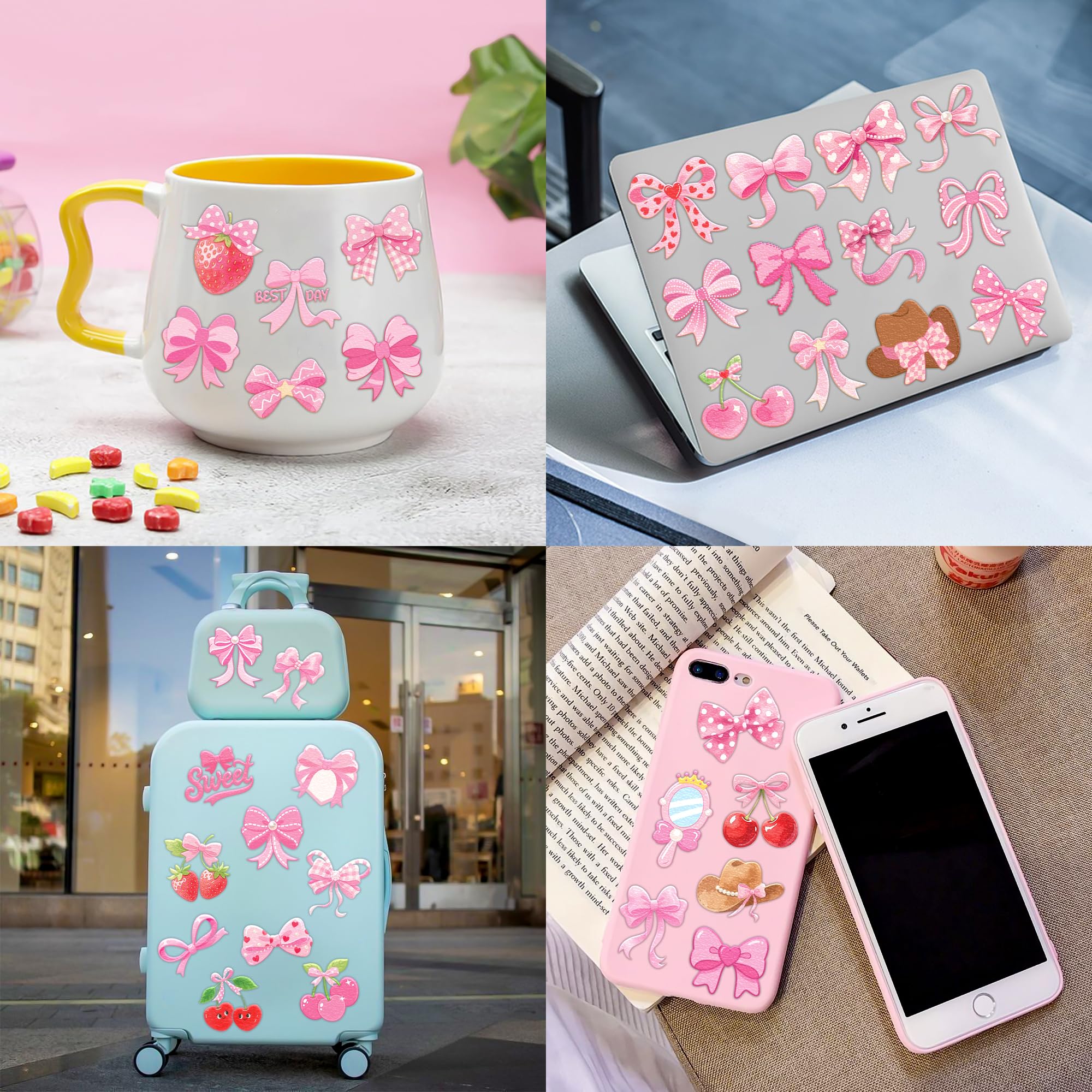 91TATTOOS pink bow tattoos on cups or bottles