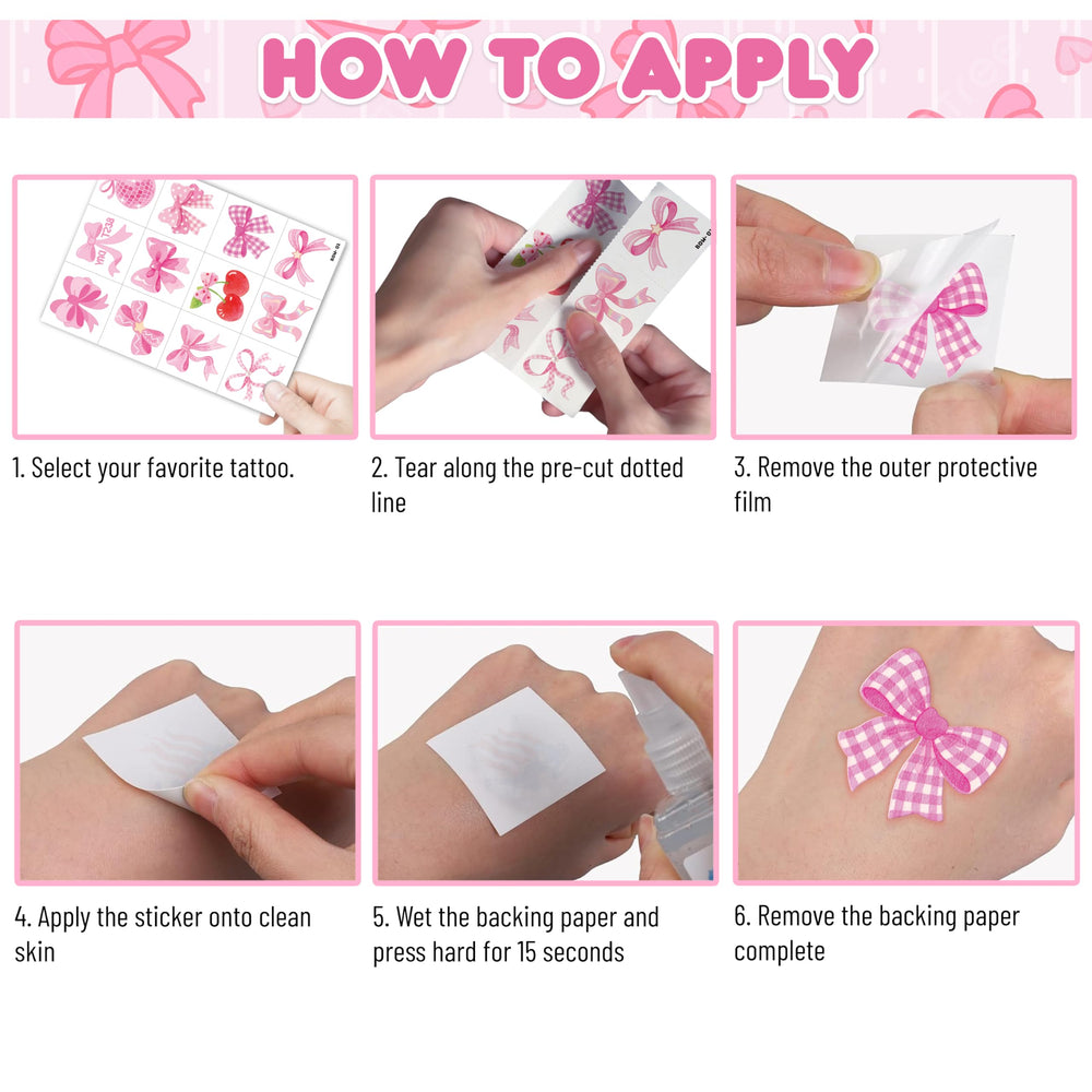 91TATTOOS pink bow temporary tattoos safe for kids