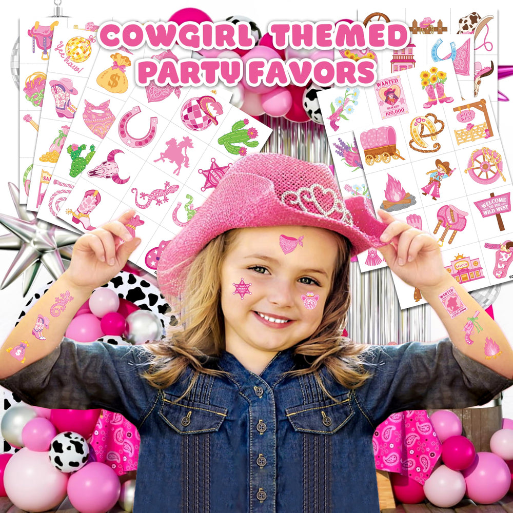 91TATTOOS pink disco cowgirl boot tattoo complements costumes and celebrations.