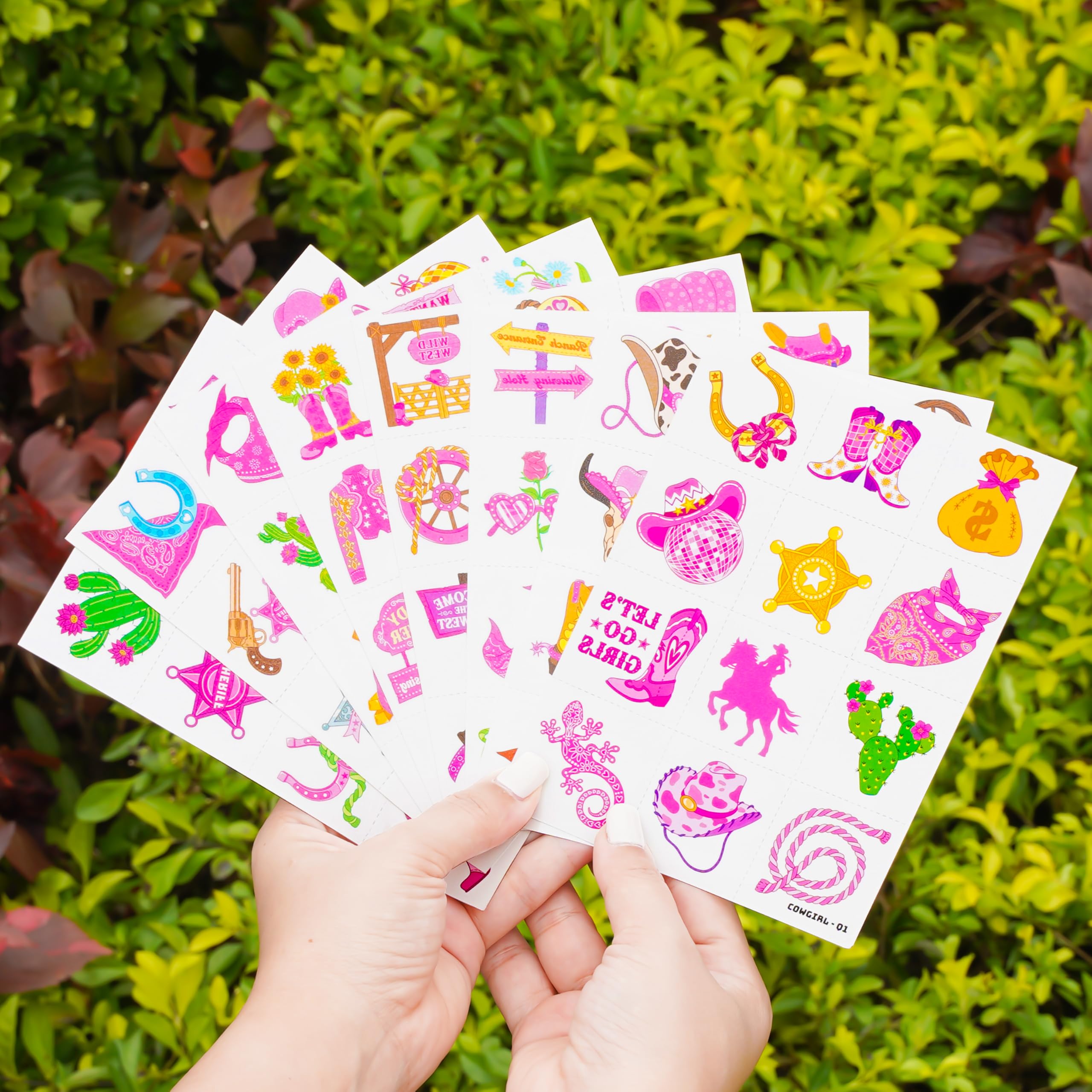 91TATTOOS pink disco western cowboy tattoo enhances party dress-up moments.