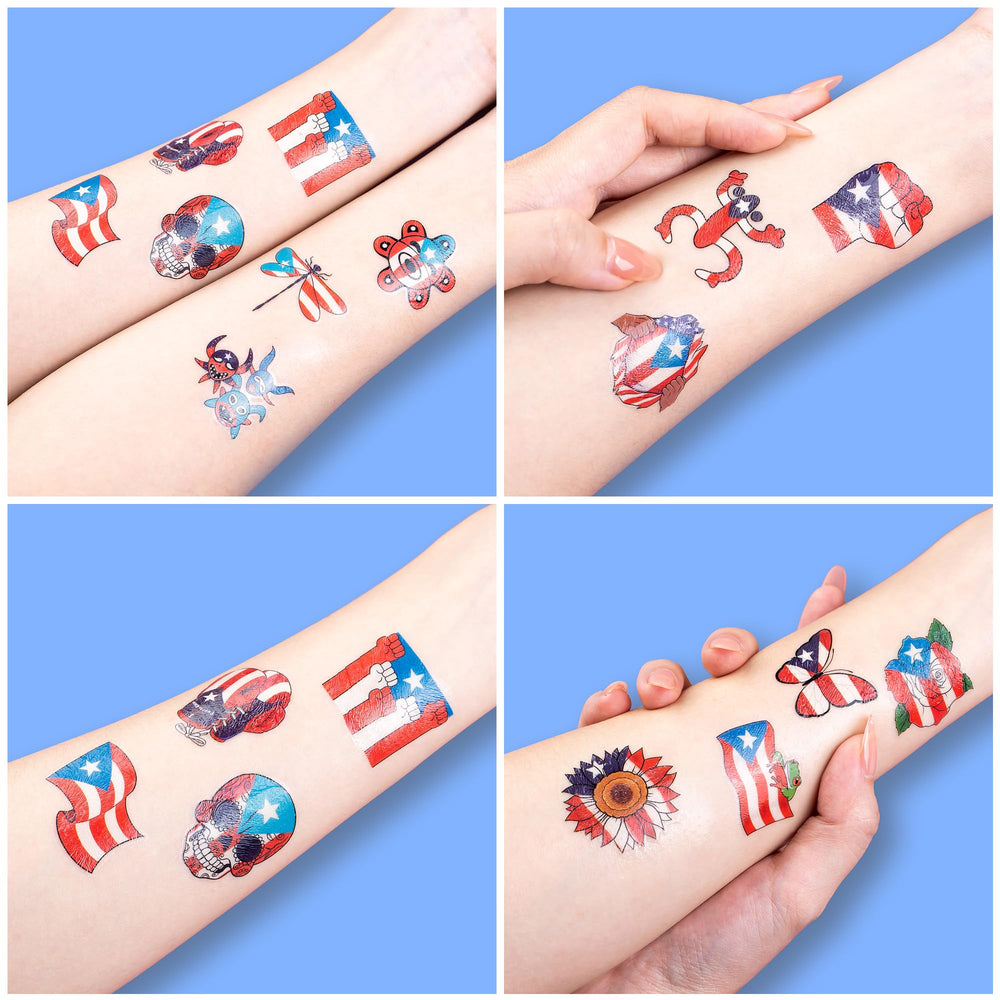 91TATTOOS Puerto Rico flag tattoo on laptop or cups for custom props