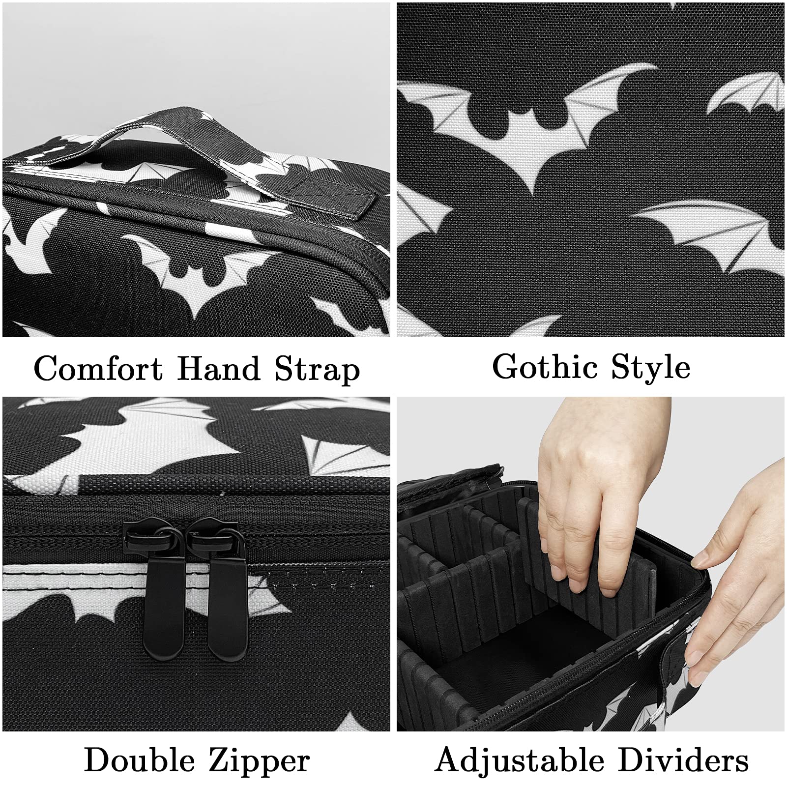 9CH Goth makeup organizer bag inside-pockets keeping tools neatly organized