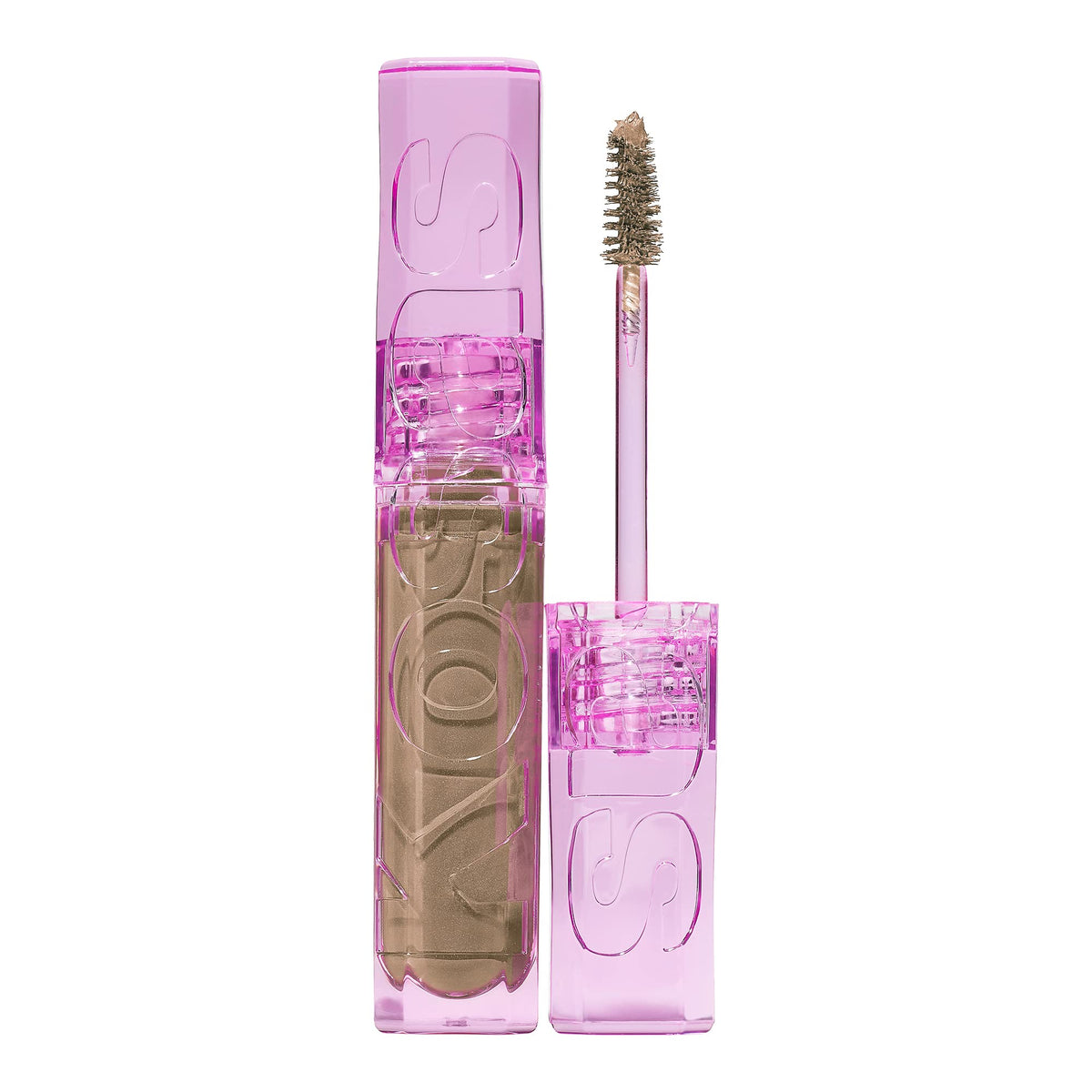 Kosas Air Brow tinted gel bottle closeup showing clean formula and taupe shade for natural definition