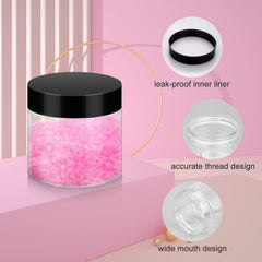 Loretoy transparent 4oz jar with wide mouth ideal for easy filling.