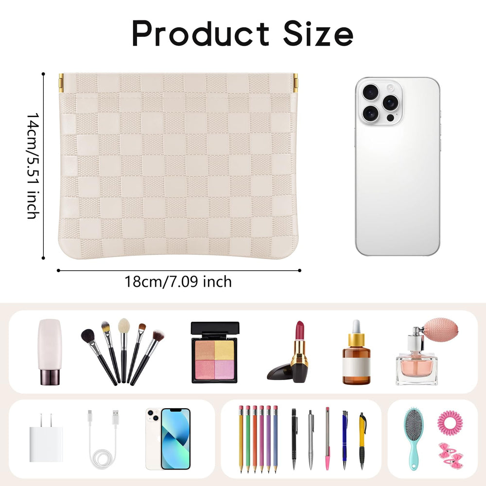 Sightor bolsa de maquillaje con cuadros beige, elegante y fácil de limpiar.