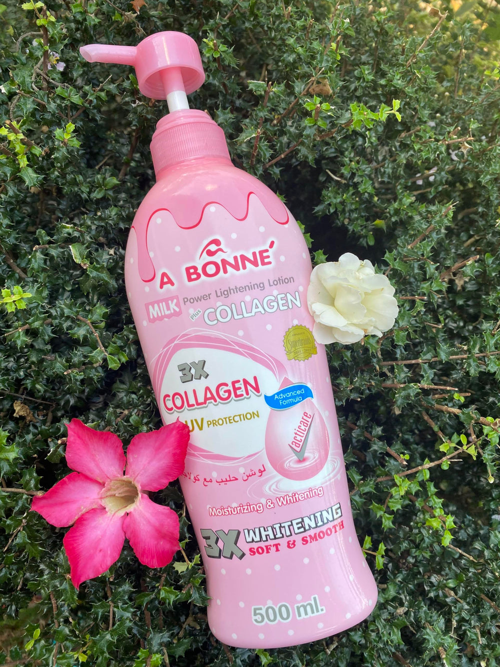 A Bonné bottle on white backdrop suggests premium everyday moisture