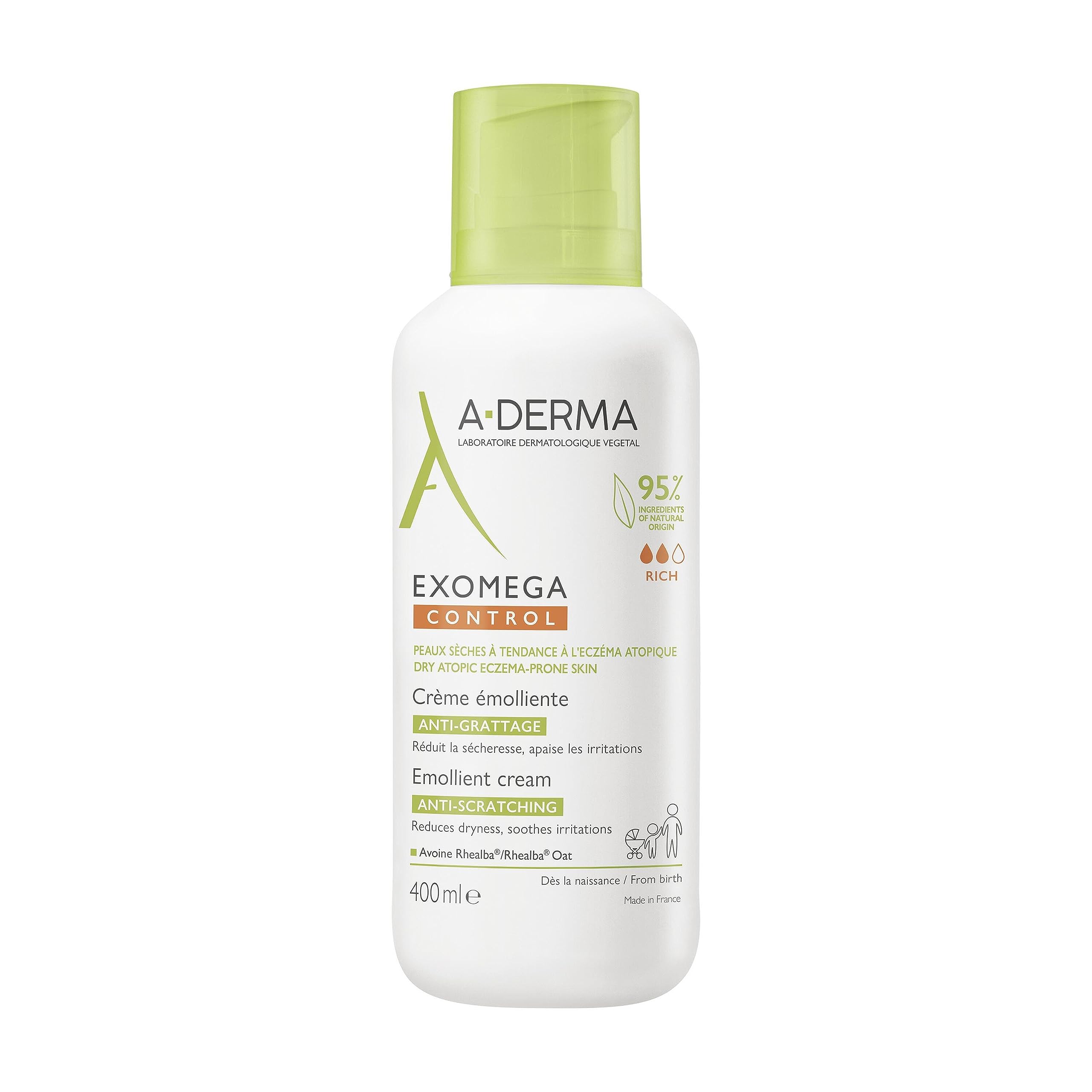 A-Derma Exomega Emollient Cream 400ml bottle soothing dry skin.