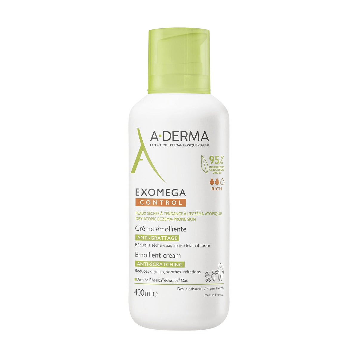 A-Derma Exomega Emollient Cream 400ml bottle soothing dry skin.