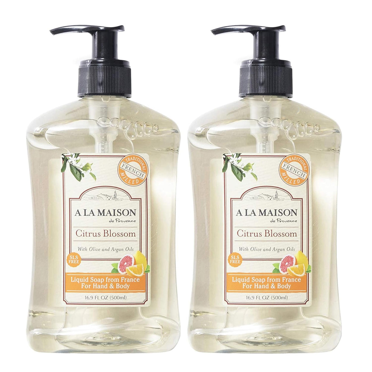 A LA MAISON Citrus Blossom hand soap bottle shows refreshing scent for daily softening lather.
