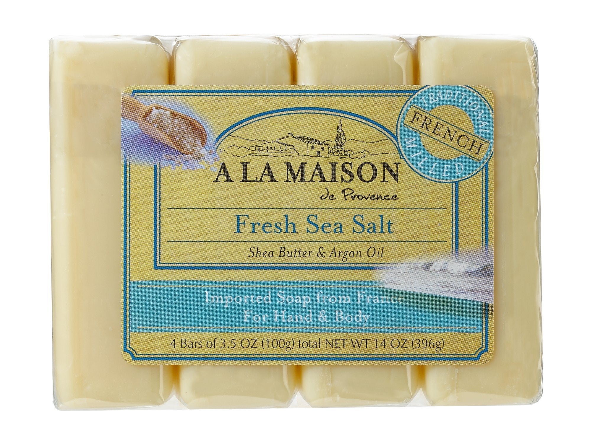 A LA MAISON Fresh Sea Salt Bar Soap packaging highlights tradition and value for daily hand care.