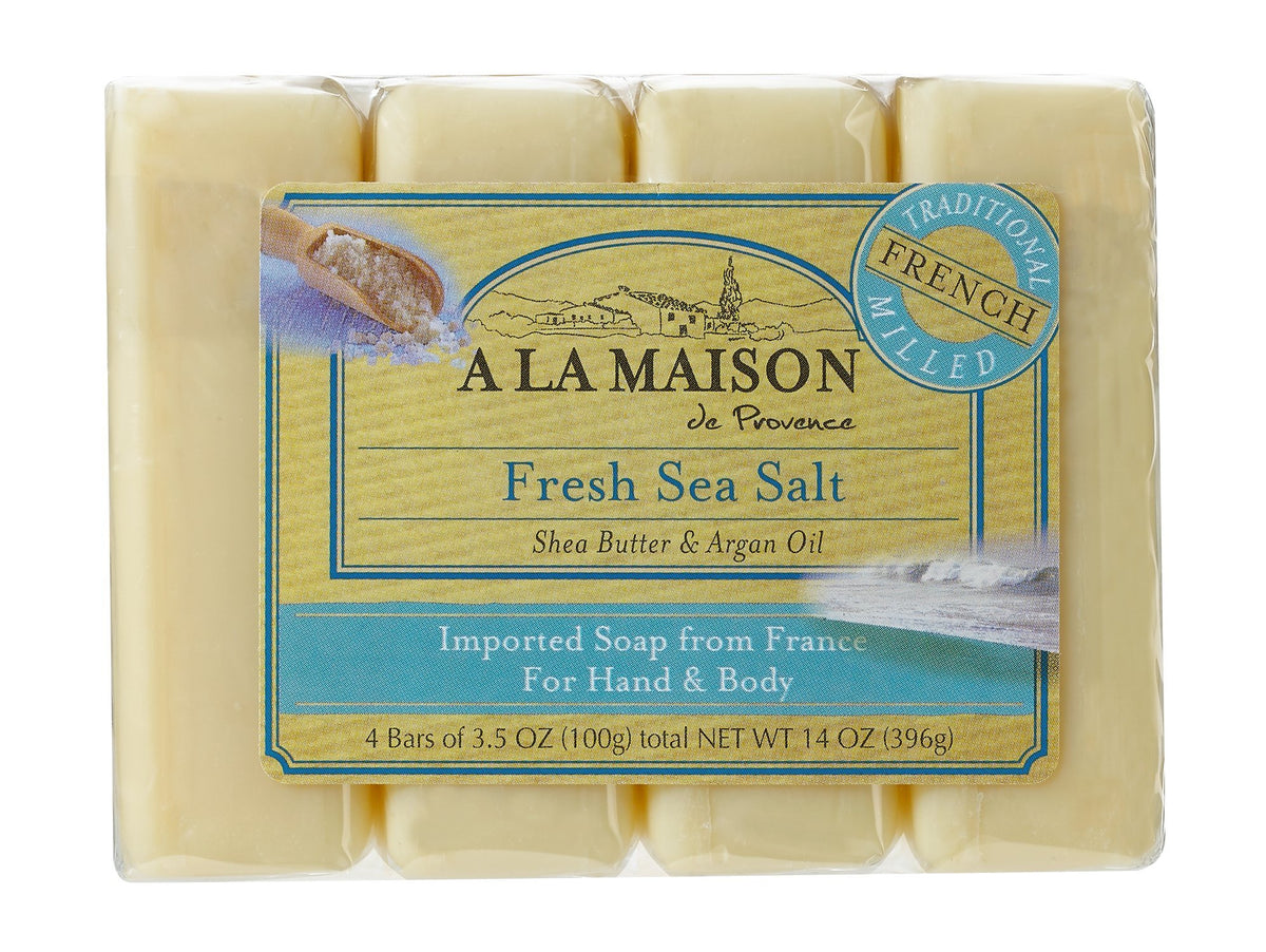 A LA MAISON Fresh Sea Salt Bar Soap packaging highlights tradition and value for daily hand care.