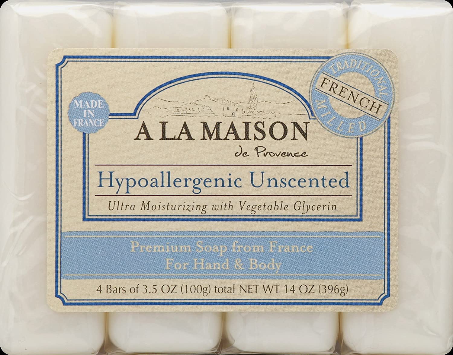 A La Maison unscented bar soap close-up showing creamy lather.