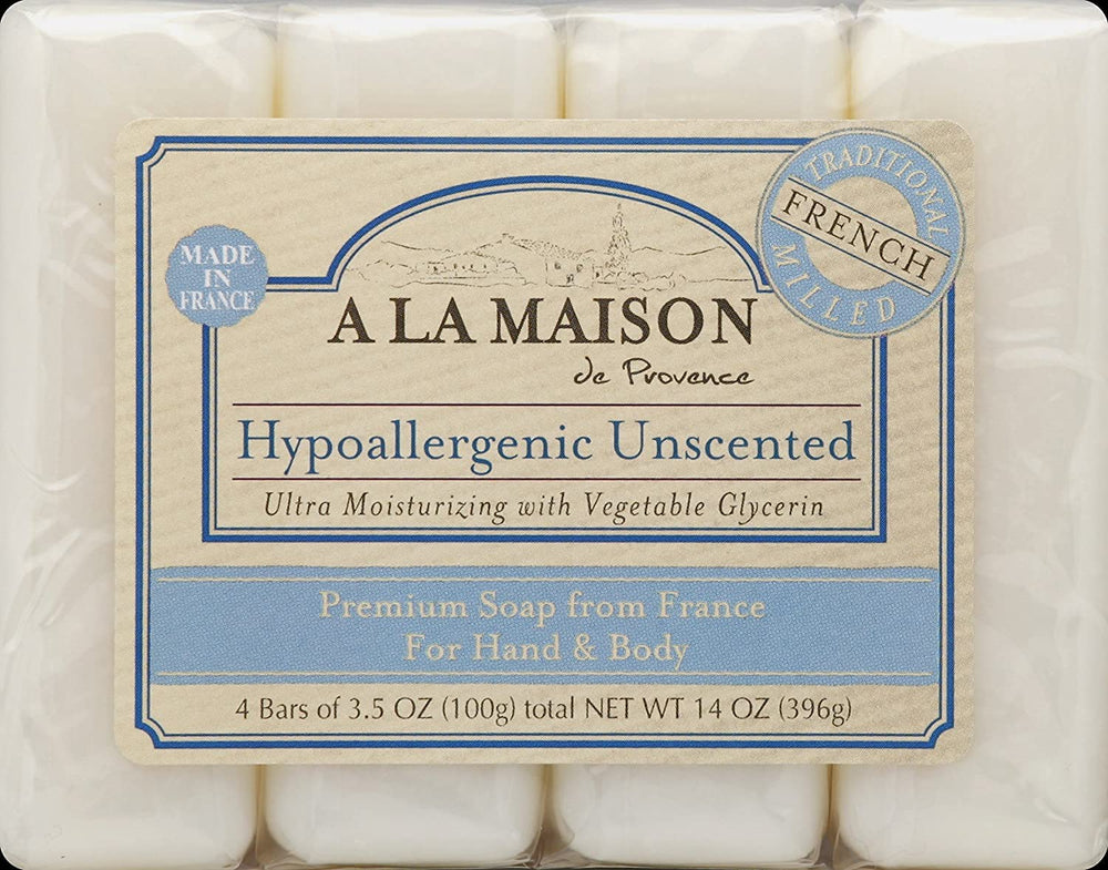 A La Maison unscented bar soap close-up showing creamy lather.
