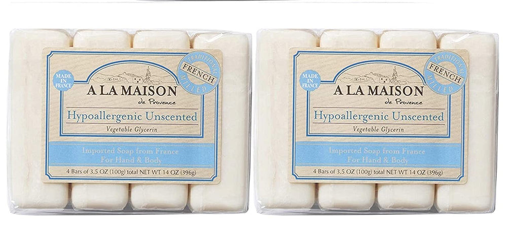 A La Maison hypoallergenic unscented bar soap pack shot for gentle cleansing.