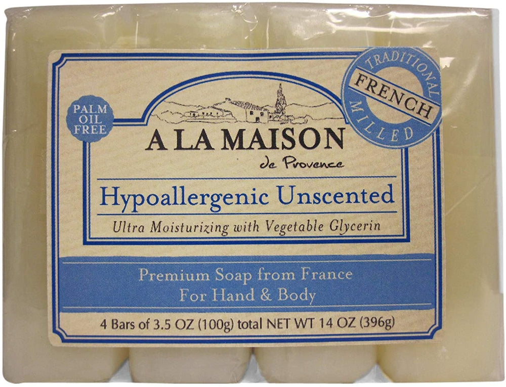 A La Maison hypoallergenic unscented bar soap displaying natural moisturizing feel for daily cleansing.