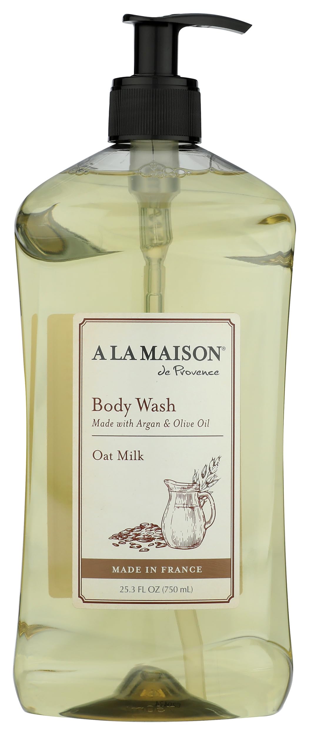 A LA MAISON Oat Milk Body Wash bottle on display for gentle cleansing