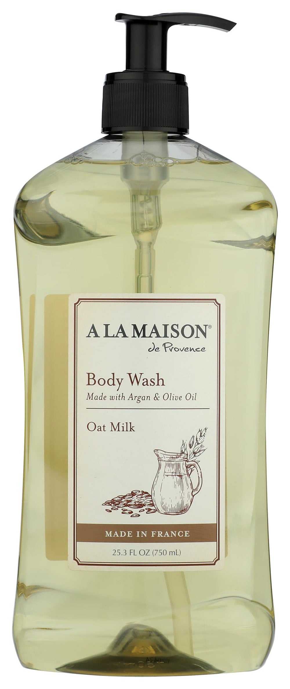 A LA MAISON Oat Milk Body Wash bottle on display for gentle cleansing