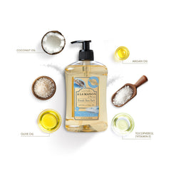 A LA MAISON Provence hand soap lather demonstrates gentle cleansing for daily use.